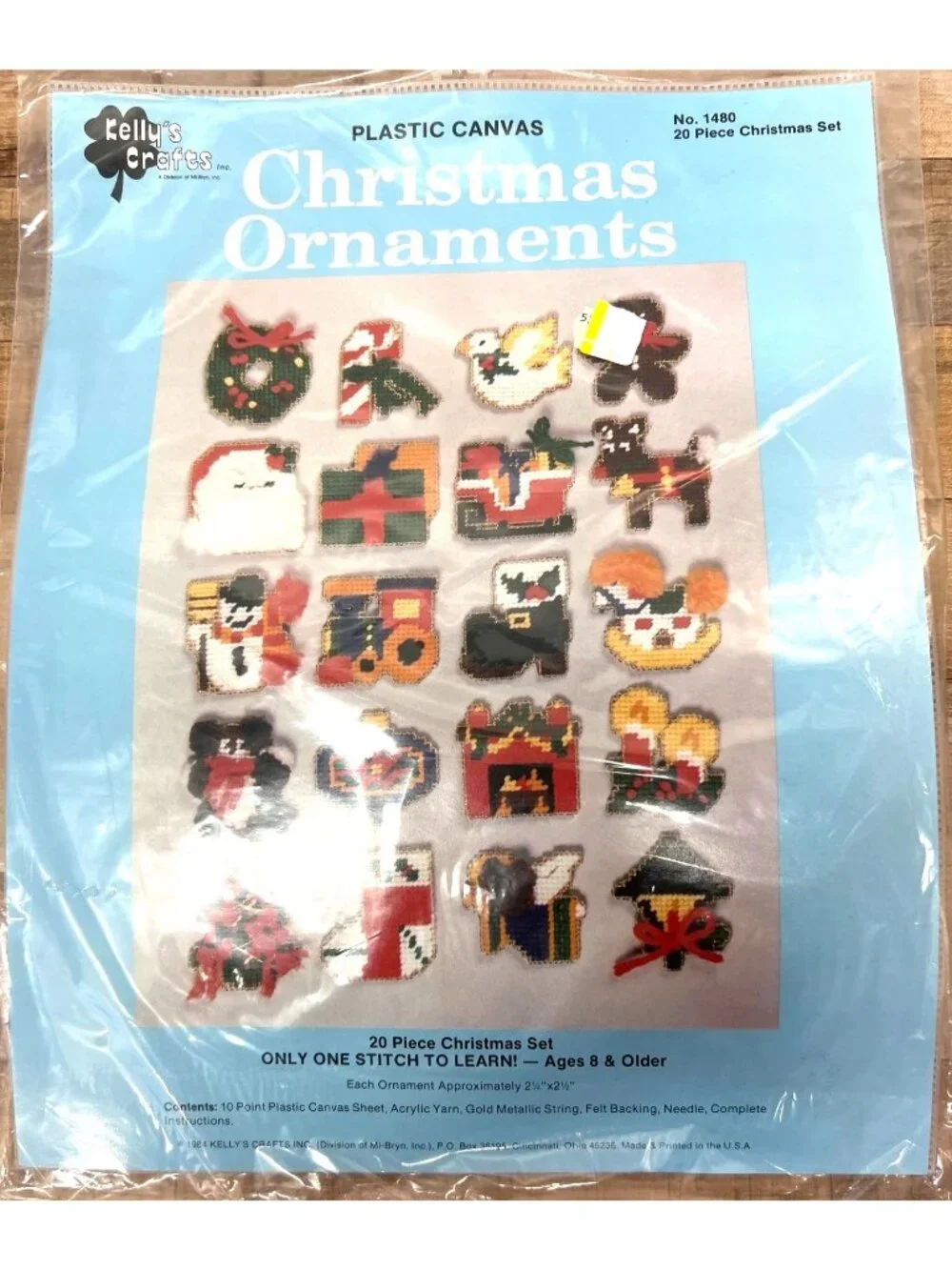 Kellys Crafts 20-Piece Christmas Ornaments Plastic Canvas Kit Ages 8+ Yarn & Ins
